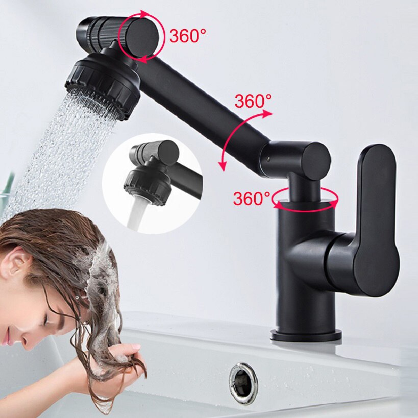 1080 Degree Kitchen Basin Faucets Robotic Arm Structure Bathroom Sink Swivel Faucet Hot Cold Water Mixer Tapware for Universal