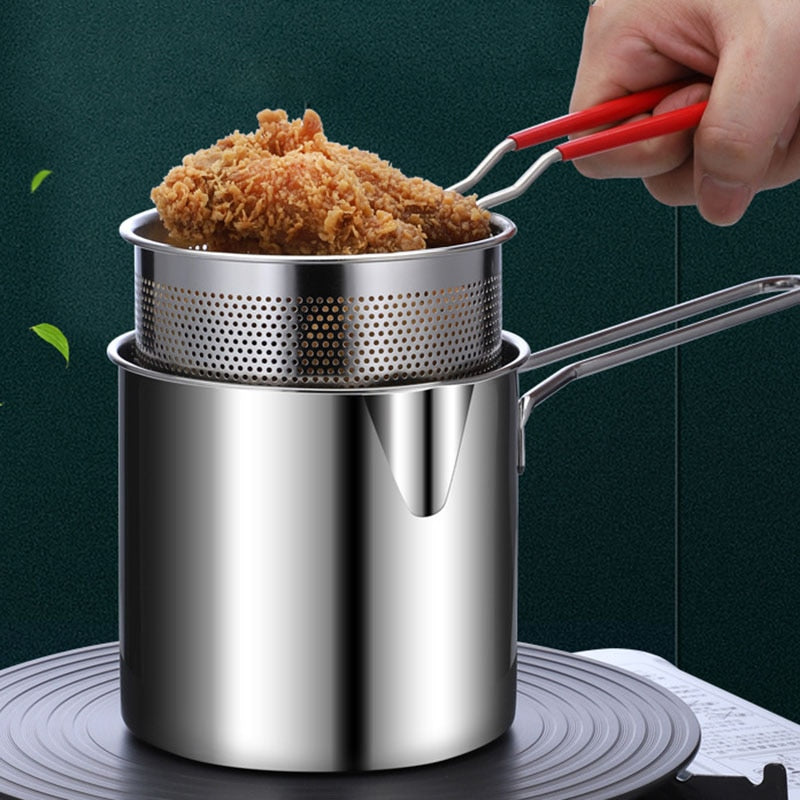 1200ML Deep Frying Pot 304 Stainless Steel Kitchen Fryer With Strainer Tempura Fryer Pan Chicken Fried Chicken Cooking Tools