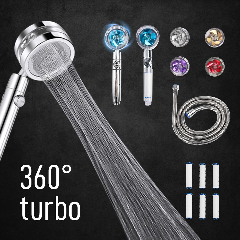 2023 High Pressure Fan Shower Head Turbo 360 Rainfall Water Saving Showerhead with Filters Bath Rotating Spray for Bathroom