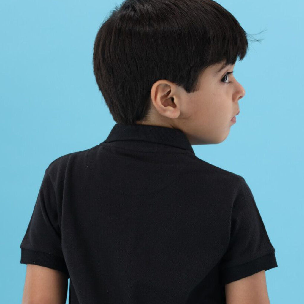 Summer Season 100% Combed Cotton Pique 220 gsm Custom Embroidered Logo Short Sleeves Black Kids Polo Shirt