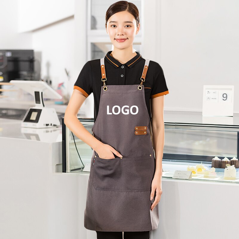 Custom Logo Canvas Chef Cooking Apron for Kitchen Men's Aprons Waterproof Women Waiter Apron Coffee Grill Restaurant Work Mandil