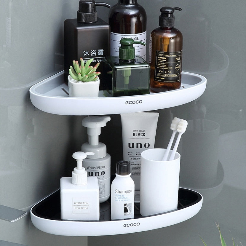 ECOCO Wall Mounted Bathroom Storage Shelves Wall Free Punching Storage Shelves Shampoo Shelf Towel Rack for Bathroom, Kitchen