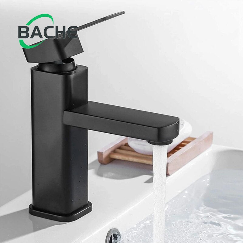 Fashionable stainless steel copper core wash basin faucet Square wash basin cold and hot faucet Toilet sanitary faucet