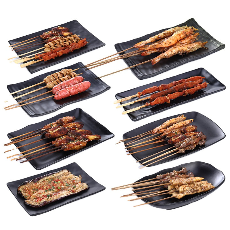 Wholesale Custom Logo Japanese Sushi BBQ Plates Dish Rectangle Black Melamine Restaurant Dinner Plate