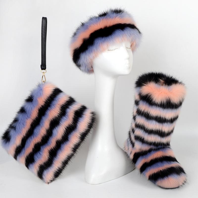 wholesale fashion fox faux headband kids furry purses sets ladies snow woman women fall winter fur shoes womens boots