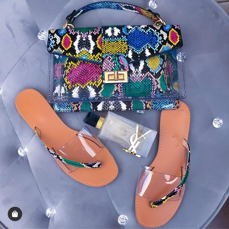 2021 designer women snakeskin jelly chain ladies kids big handbag backpack purse and shoe slide slipper sandals matching bag set