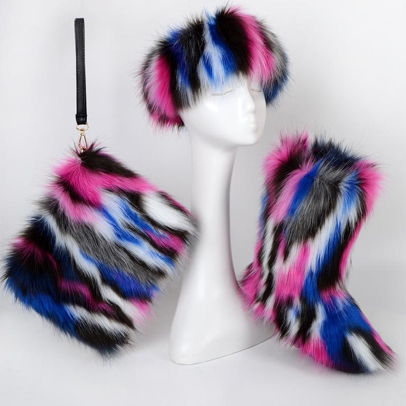 wholesale fashion fox faux headband kids furry purses sets ladies snow woman women fall winter fur shoes womens boots