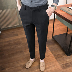 2021winter Casual Pants Men Slim Fit Business Dress Pants Ankle Length Streetwear Office Social Suit Trousers