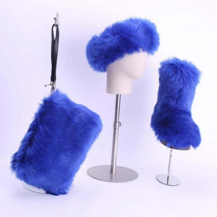 wholesale fashion fox faux headband kids furry purses sets ladies snow woman women fall winter fur shoes womens boots