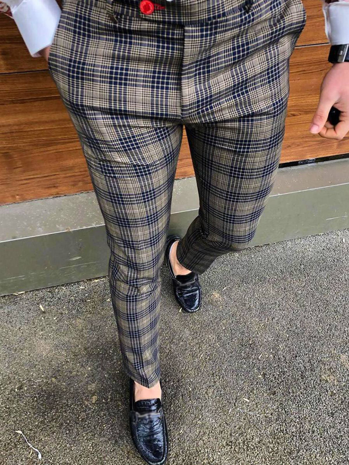 Custom Fashion Slim Fit Men Plaid Dress Pants  Casual Office Skinny Khaki Men Trousers