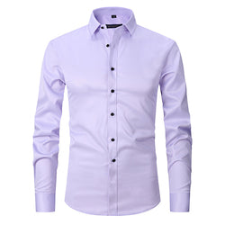 Official Solid Beautiful White Spandex Longsleeve Elastic Slim Formal Social Office Uniform Wear Business Dress Shirts For Mens