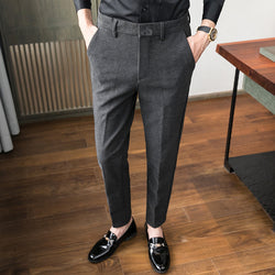2021winter Casual Pants Men Slim Fit Business Dress Pants Ankle Length Streetwear Office Social Suit Trousers