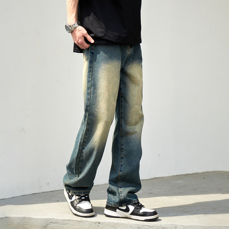 OEM Custom Jeans Fashion Full length Hip Hop Low Rise Baggy Jeans loose  Mens Denim Pants