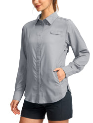 Custom Women Blank Spf 50 Uv Protection Royal Blue Fishing Shirts Australia Button Down Up Long Sleeve Polyester Fishing Shirts