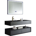 2020 modern black color wall hung Sintered Stone bathroom vanity sink cabinet set with LED mirror