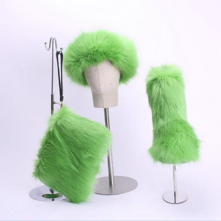 wholesale fashion fox faux headband kids furry purses sets ladies snow woman women fall winter fur shoes womens boots