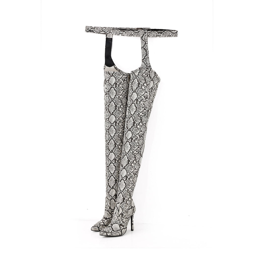 fashionable luxury sexy shoes snakeskin designer womens heel long heels leather dancer stripper high knee boots women shoes