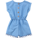 Wholesale trending baby denim clothing pompoms jumpsuit for baby and girls and toddler solid romper unisex baby clothes