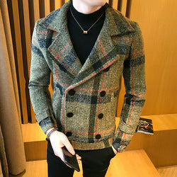 New men fall clothing 2022 plus size jacket slim-fit tartan coat men's short trend winter coats for men