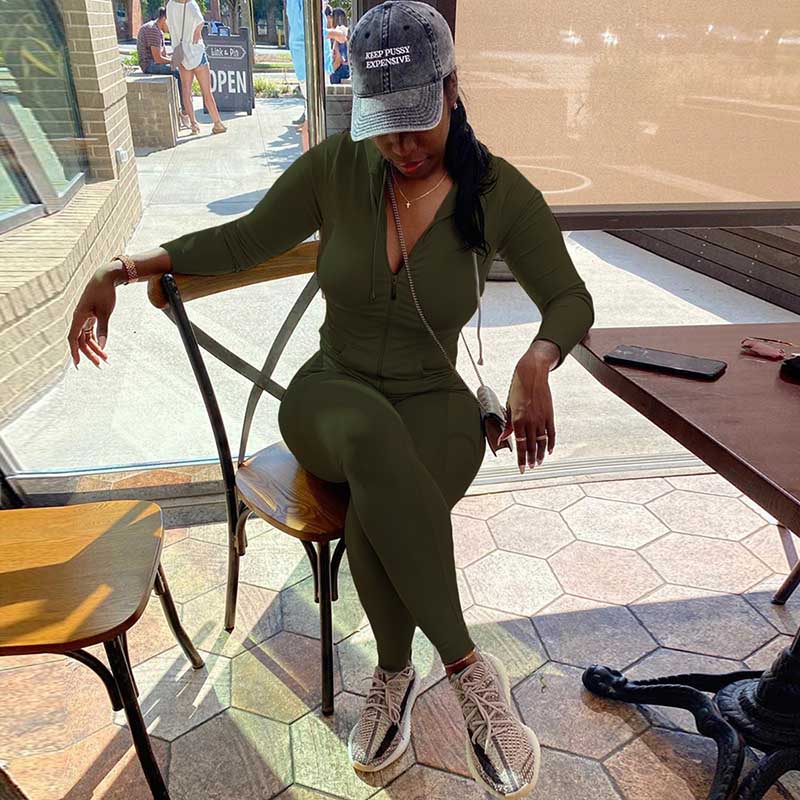 kliou workout bodycon hooded zipper pocket long sleeve tops sporty stretchy leggings casual fall sets women two piece set 2020