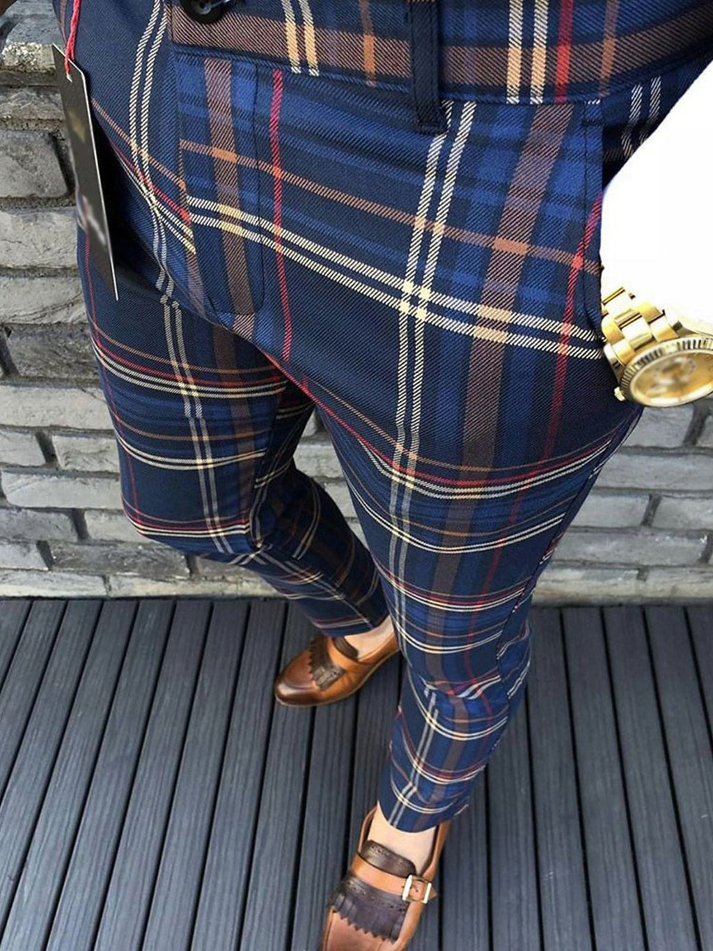 Custom Fashion Slim Fit Men Plaid Dress Pants  Casual Office Skinny Khaki Men Trousers