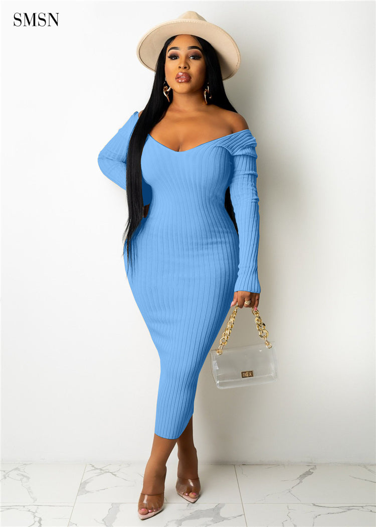 women elegant vintage long sleeve design women clothes v neck casual sweater dress bodycon elegant casual dresses