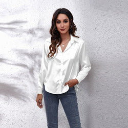 Wholesale multicolor casual shirt women's blouses & shirts fashion plain plus size top satin silk shirts
