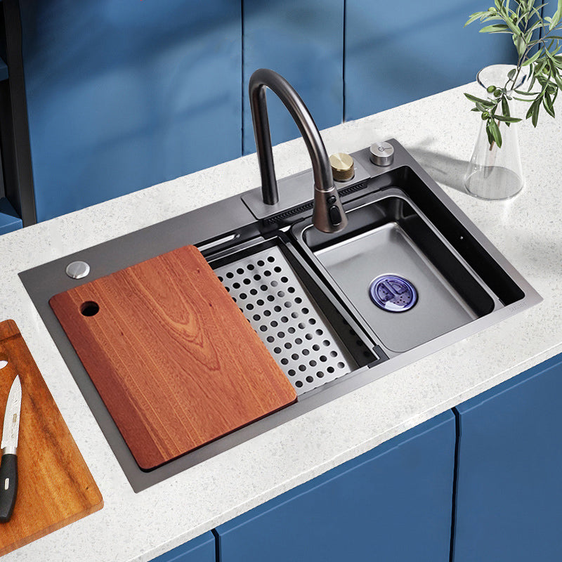 Popular 304 Stainless Steel sink Kitchen Multifunctional kitchen sinks Dark Grey Single Bowl Waterfall Kitchen Sinks