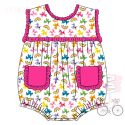 Summer hot sale balloon designs smocked French Knot printing knitted siblings set kids wear children clothing