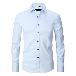 Men solid Shirts  S-8XL  New Mens Dress Shirts Long Sleeve Slim Casual Black White Social Male Clothes