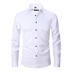 Official Solid Beautiful White Spandex Longsleeve Elastic Slim Formal Social Office Uniform Wear Business Dress Shirts For Mens