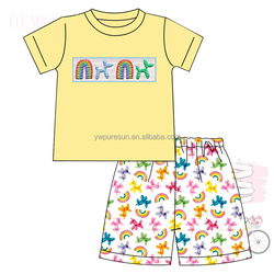 Summer hot sale balloon designs smocked French Knot printing knitted siblings set kids wear children clothing