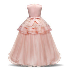 Summer Girl flower princess dresses lace birthday party costume wedding kids long skirts stage dance wear