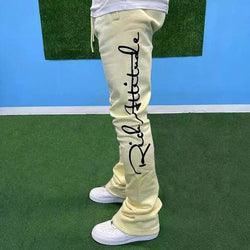 Bubble Letters Foam Custom Print Stretch Trending Gym Straight Leg Stacked Flared Sweat Vintage Pants Men