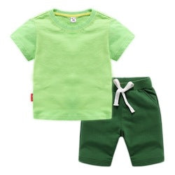 Conyson 2022 Summer Solid Color Cotton Shorts And T Shirt Kids Clothing Sets Custom Baby Boys Clothing Sets 4 To 12 Years Old