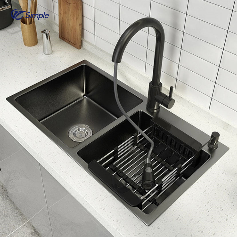 Supplier Wholesale Double Bowl SUS304 Anti-rust Handmade Stainless Steel Sink Bottom Black Kitchen Sink