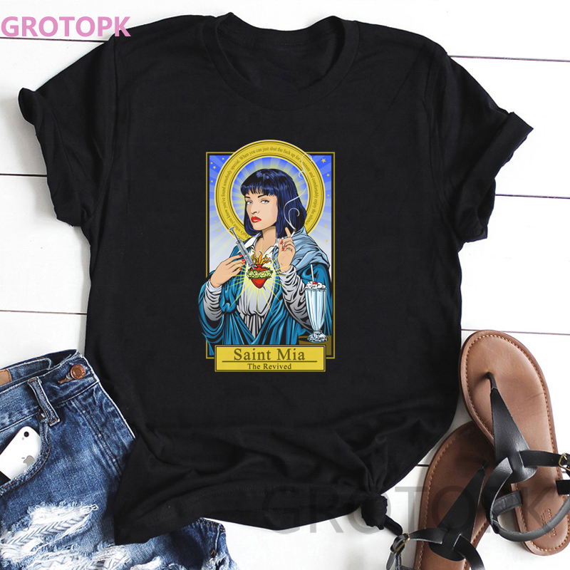 quentin tarantino white t shirt women cotton mia pulp fiction design short sleeve casual fashion shirts women t shirt