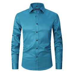 Official Solid Beautiful White Spandex Longsleeve Elastic Slim Formal Social Office Uniform Wear Business Dress Shirts For Mens