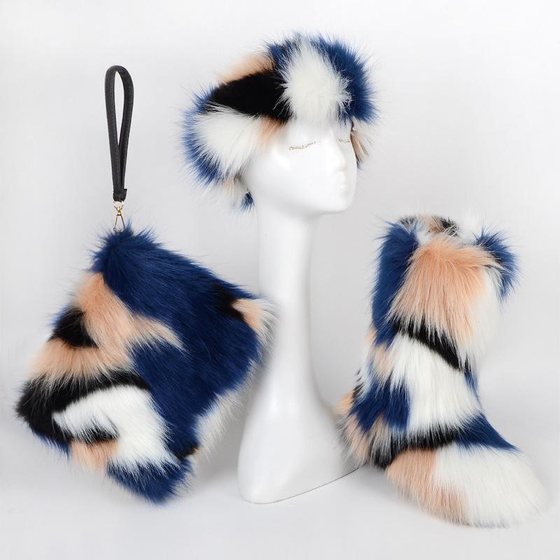 wholesale fashion fox faux headband kids furry purses sets ladies snow woman women fall winter fur shoes womens boots