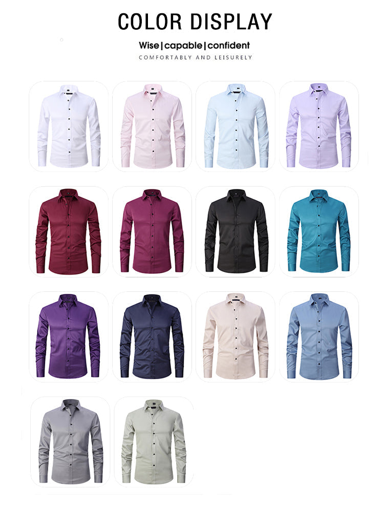 Official Solid Beautiful White Spandex Longsleeve Elastic Slim Formal Social Office Uniform Wear Business Dress Shirts For Mens