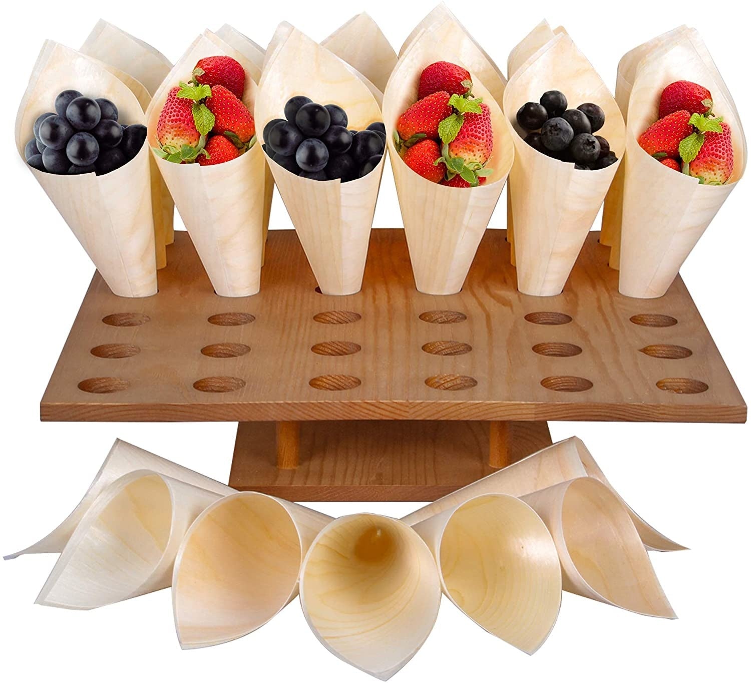 Eco Friendly Ice Cream Cone Holder Stand Wooden  Snack Tray Food Cone Stand For Party