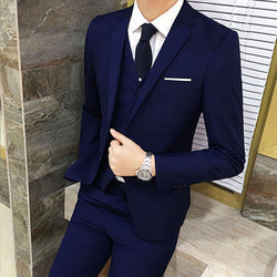 Men's 3 Pieces Black Elegant Suits With Pants Brand Slim Fit Single Button Party Formal Business Dress Suit Male Terno