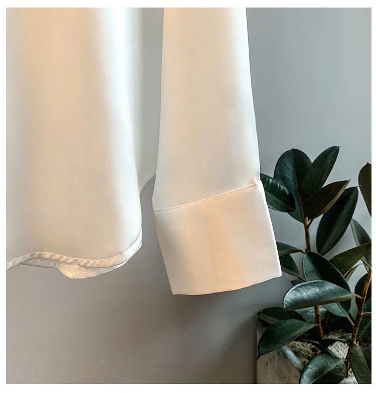 Wholesale Autumn Spring Korea straight retro design women stain shirt solid color long sleeve causal lady's tops blouse shirt