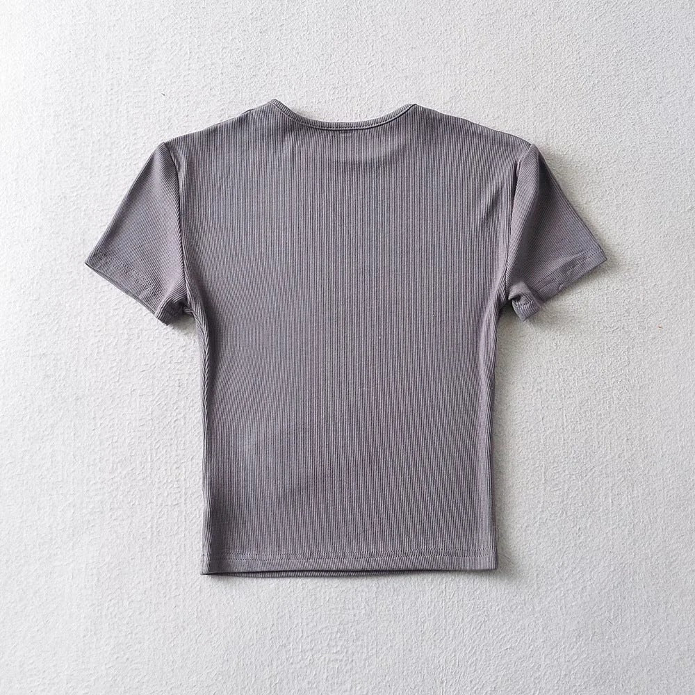 Round neck solid color short sleeve T-shirt summer style women's new tight crop top shirts