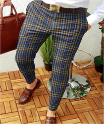 Custom Fashion Slim Fit Men Plaid Dress Pants  Casual Office Skinny Khaki Men Trousers