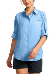 Custom Women Blank Spf 50 Uv Protection Royal Blue Fishing Shirts Australia Button Down Up Long Sleeve Polyester Fishing Shirts
