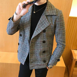 New men fall clothing 2022 plus size jacket slim-fit tartan coat men's short trend winter coats for men