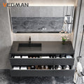 Hot Sale Handless Bathroom Vanities Dark Gray Melamine Customized Waterproof Single Sink Bathroom Cabinet