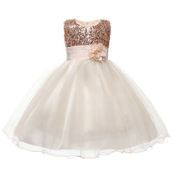 Summer Sleeveless Sequined and Flower Tulle Princess Kids Girls Dress