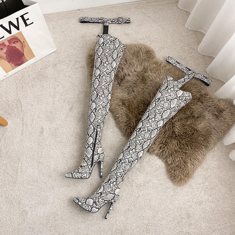 fashionable luxury sexy shoes snakeskin designer womens heel long heels leather dancer stripper high knee boots women shoes